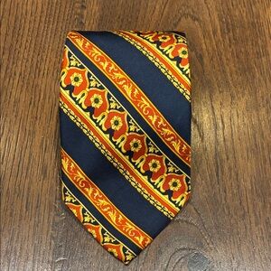 Venezia Navy and Gold Floral Striped Tie